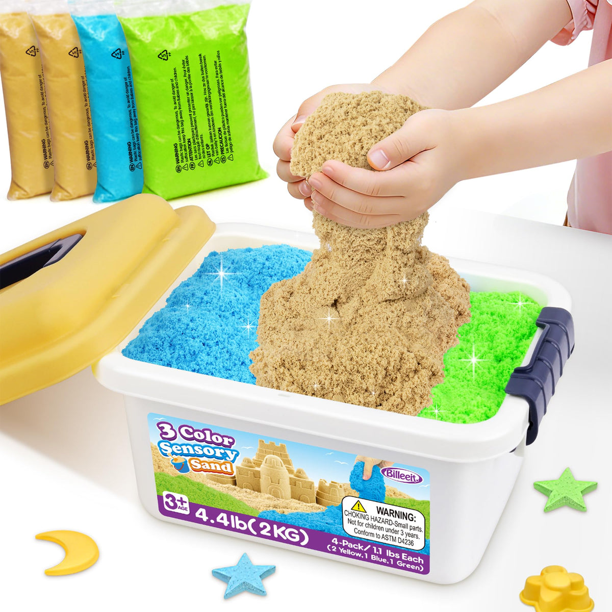 Billeeit sensory sand yellow bags for colorful, moldable play and easy cleanup