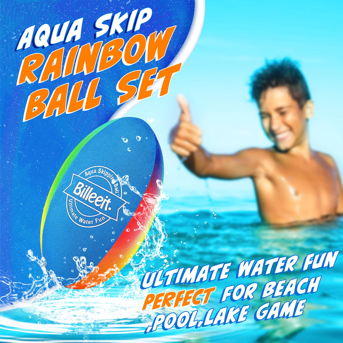 Billeeit rugby ball in rainbow finish ready for water games and casual throws.