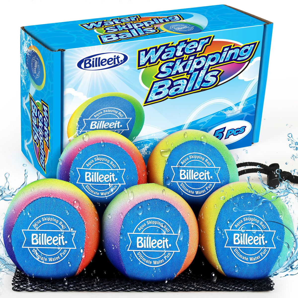 Billeeit water skipping balls in rainbow colors for vibrant pool play and visibility