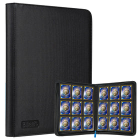 Billeeit Zipper Trading Card Binder front cover shows durable black fabric and reinforced edges for protection.