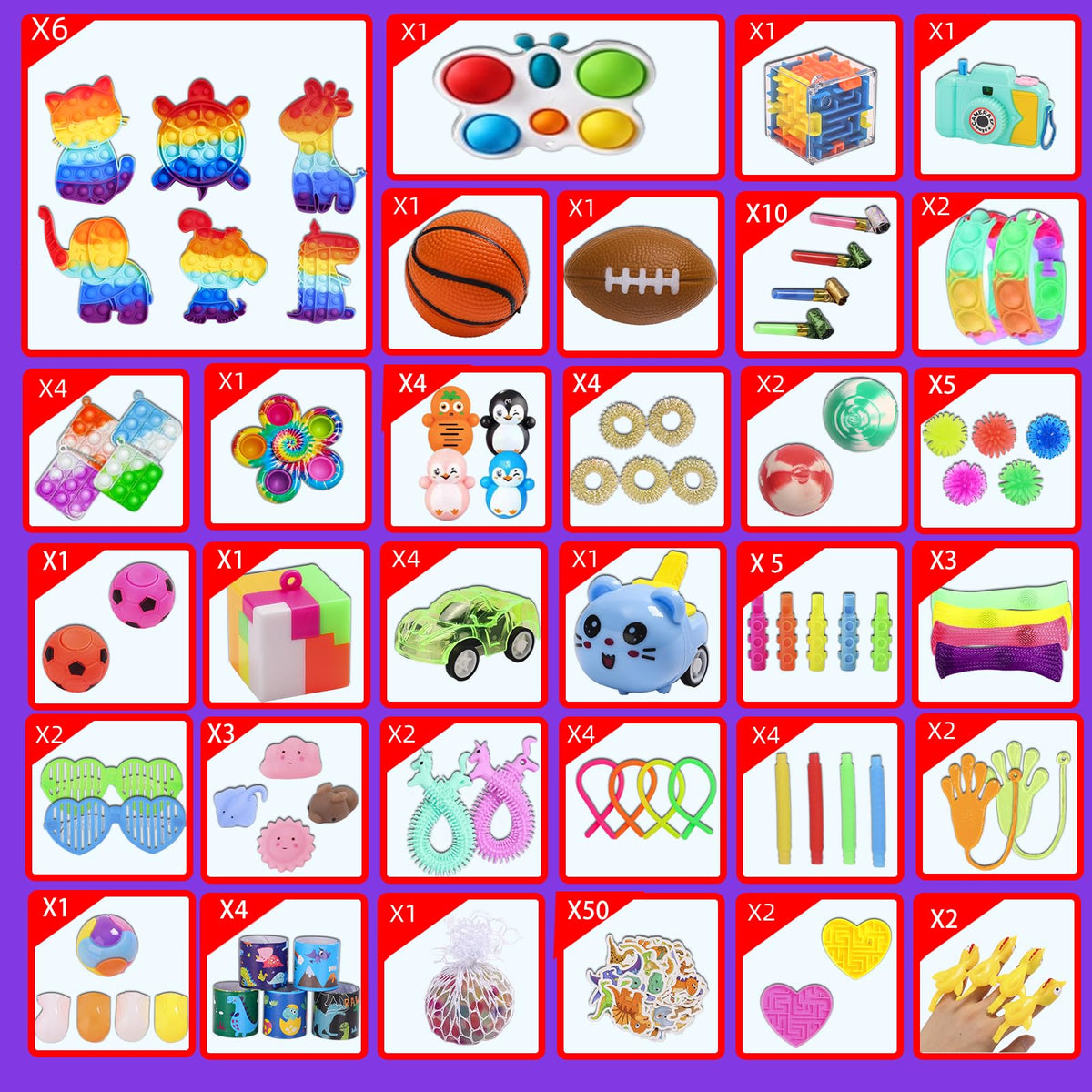 Billfull fidget pop sensory toys in bright colors, designed to engage and soothe during play.