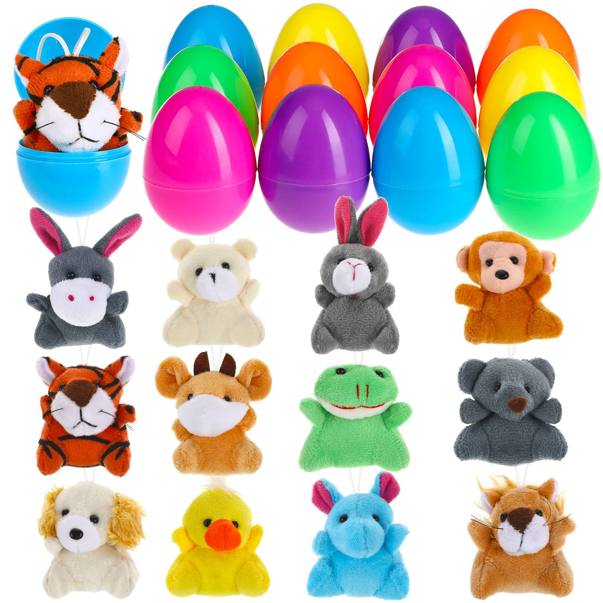 Billmoss prefilled Easter eggs with plush toys for kids' egg hunts.
