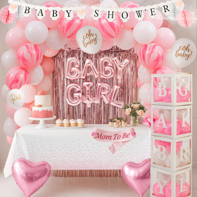 BIMASO pink baby shower balloon arch for an elegant photo-ready centerpiece