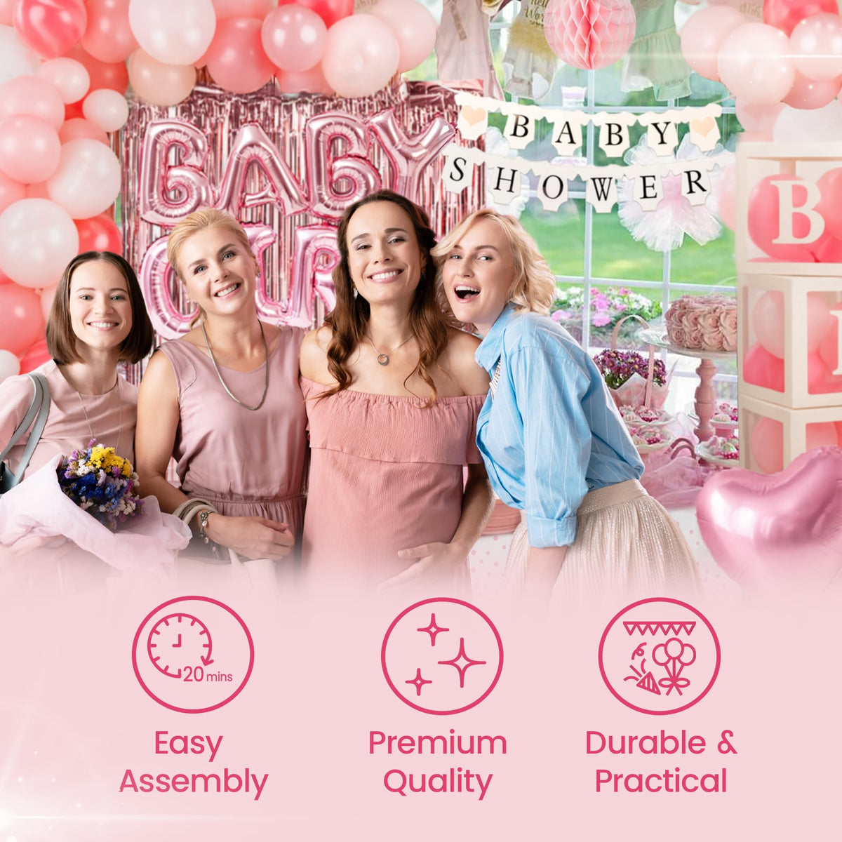 BIMASO pink baby shower decor boxes create a cohesive, stress-free setup