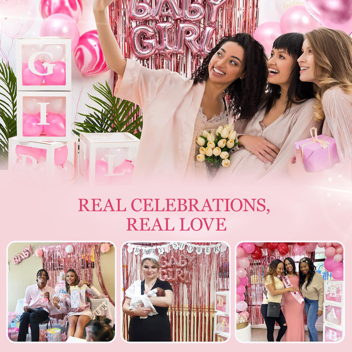BIMASO pink baby shower tablecloth adds a polished, festive backdrop