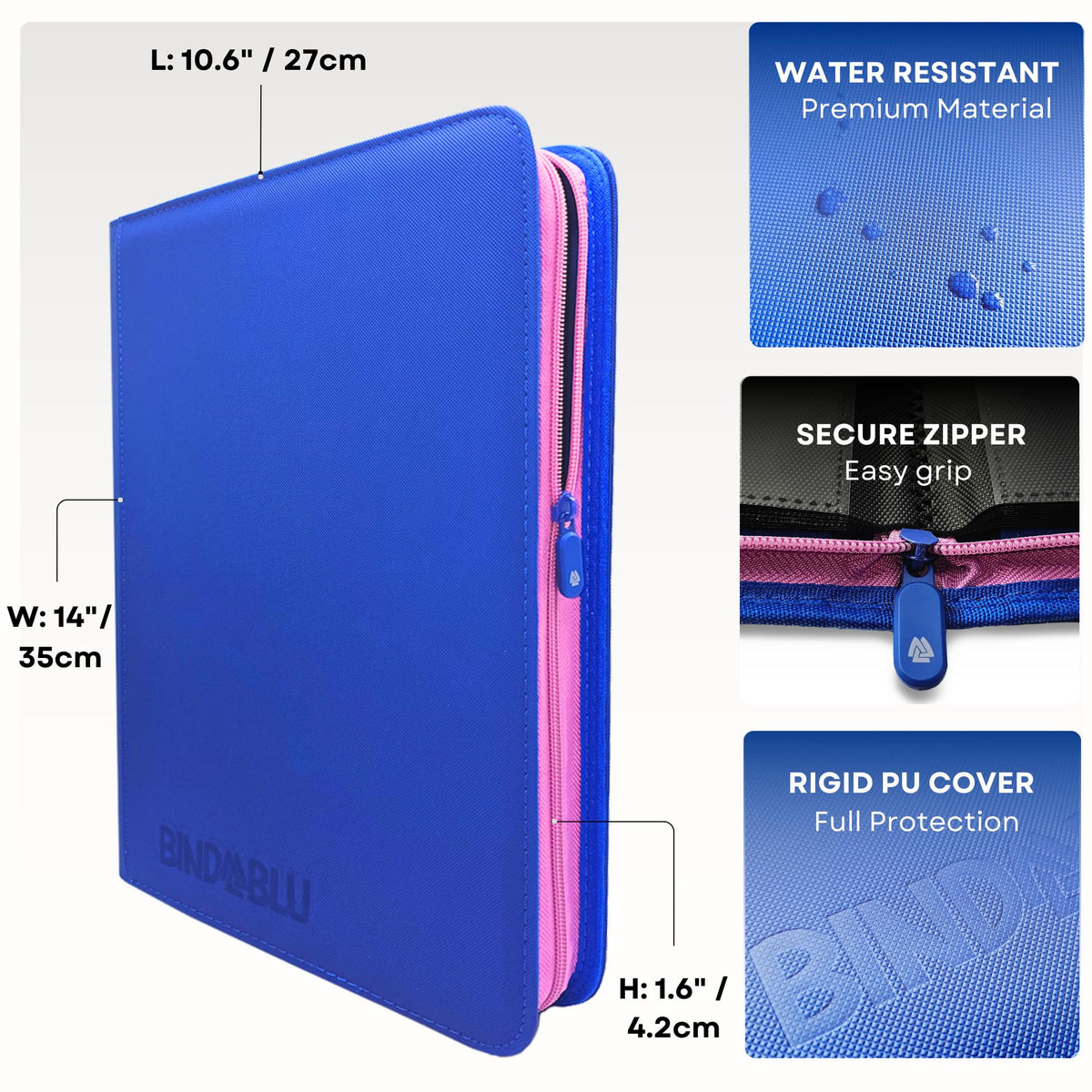 Bindablu premium blue binder emphasizing sturdy construction and long-lasting protection.