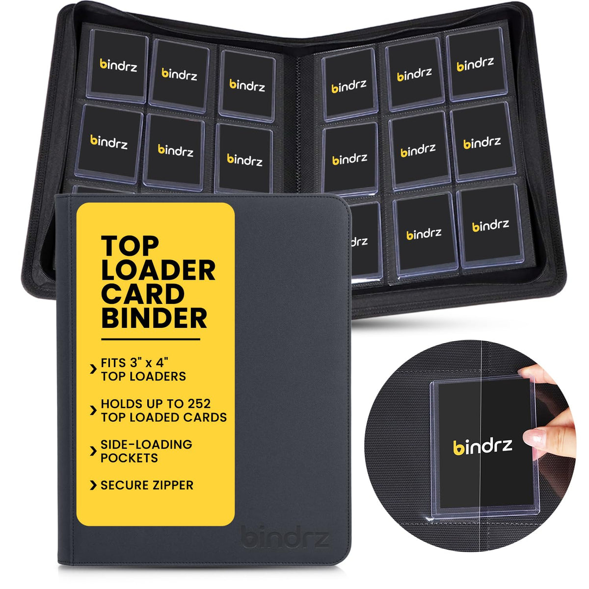 bindrz 9-pocket top-loader binder exterior black for travel protection