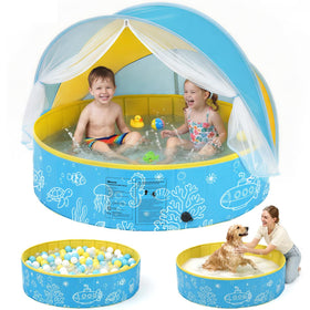 Binecer foldable kiddie pool with canopy providing quick shade and splash-ready fun