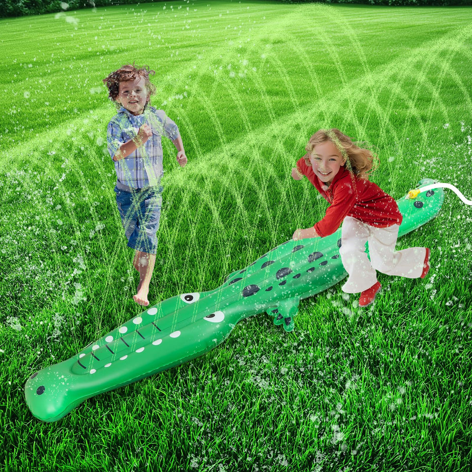 BINGKOU crocodile sprinkler front view – kid-friendly design for safe outdoor water fun.