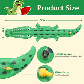 BINGKOU crocodile sprinkler side view – robust PVC for long-lasting summer play.