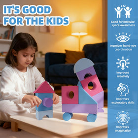 Bingyouth pink foam blocks enhancing stacking stability and grip during play.