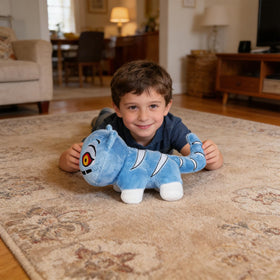 BINHSHUANH Blue Tiger Plush shows bold tiger stripes with a playful face for whimsy.