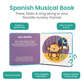 Binibi Estrellita button page shows easy press for on-page Spanish songs