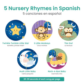 Binibi Estrellita bilingual lyrics page presents English and Spanish text for caregiver singing
