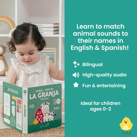Binibi La Granja chicken page: real clucking sound supports language play.