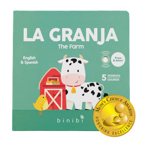 Binibi La Granja cover: bilingual farm sound book for babies and toddlers.