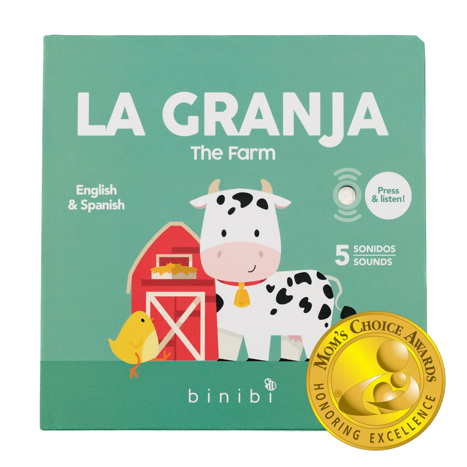 Binibi La Granja cover: bilingual farm sound book for babies and toddlers.