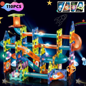 BINZKBB Light Magnetic Tiles 110pc set fuels creativity with modular, colorful building options