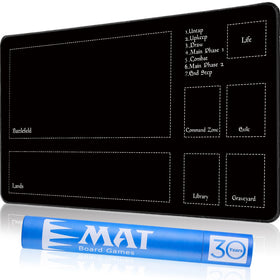 Biouai stitched MTG playmat with tube case showing organized battlefield layout