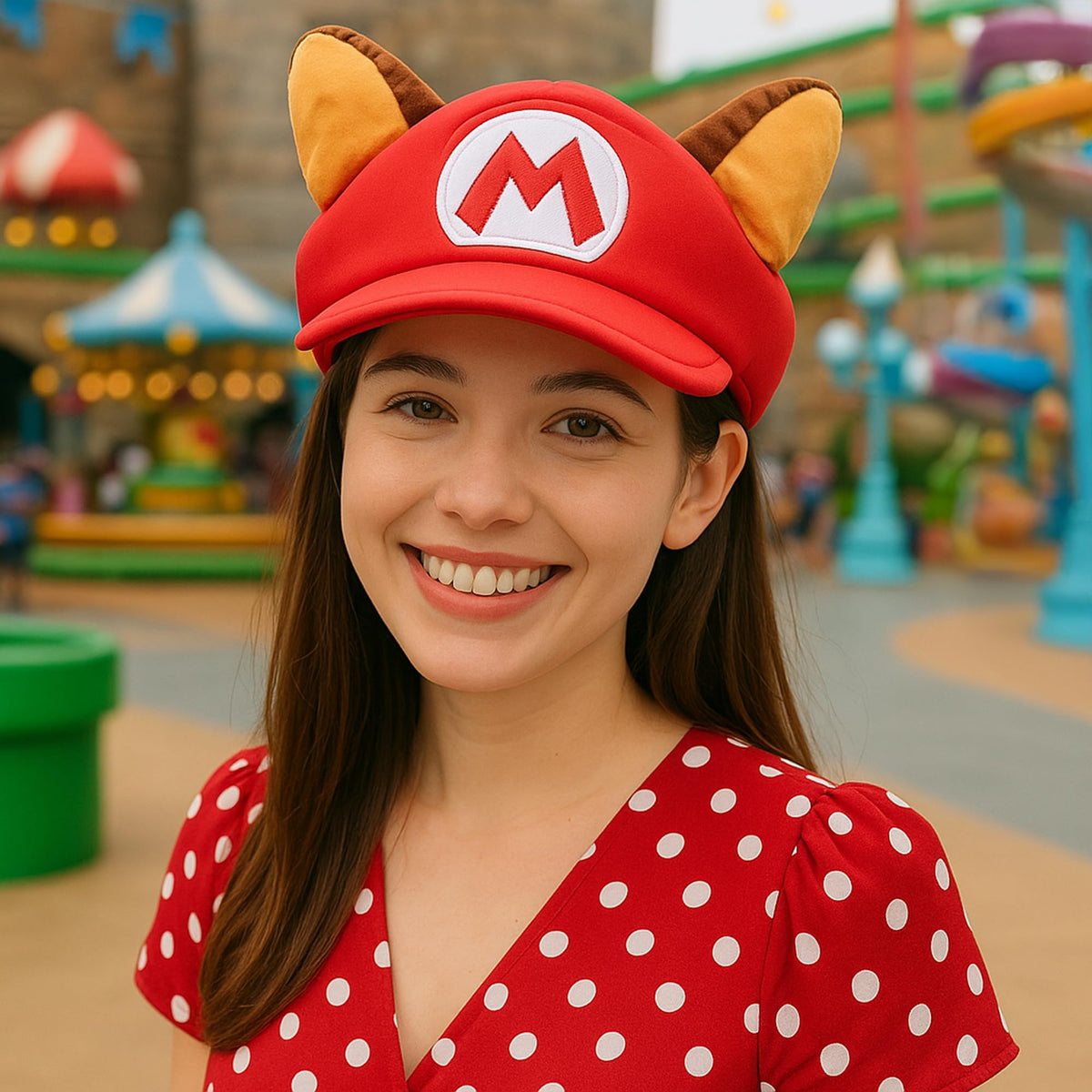 Bioworld Super Mario raccoon red cosplay hat with ears, in box presentation for gifting and display.