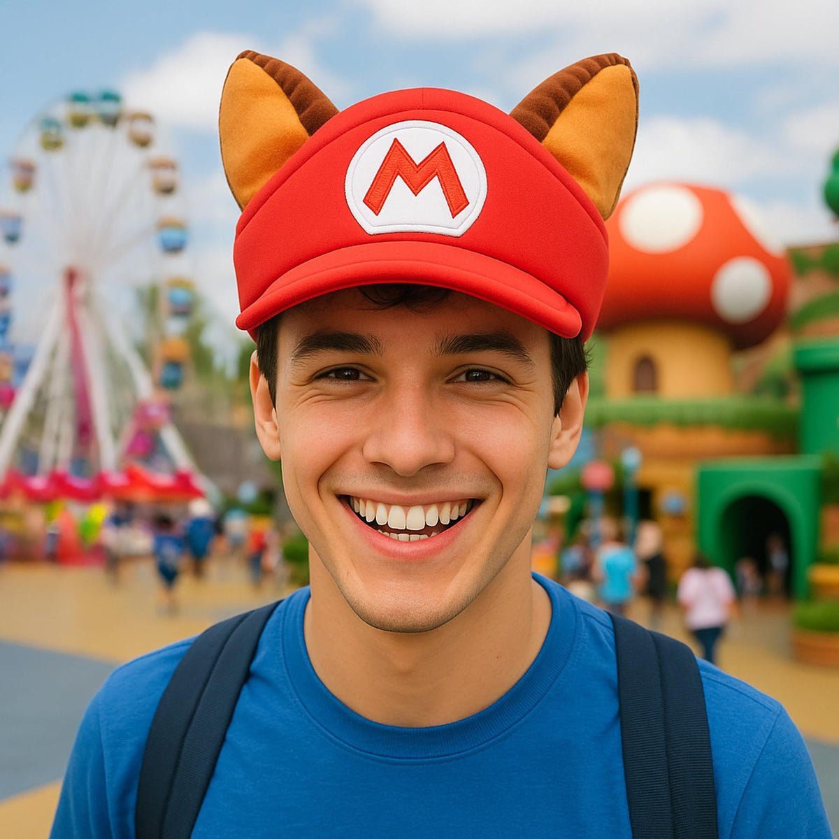 Bioworld Super Mario raccoon red cosplay hat with ears, wear-ready accessory for cons and photos.