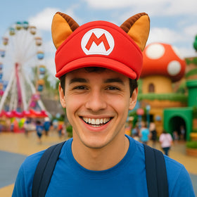 Bioworld Super Mario raccoon red cosplay hat with ears, wear-ready accessory for cons and photos.