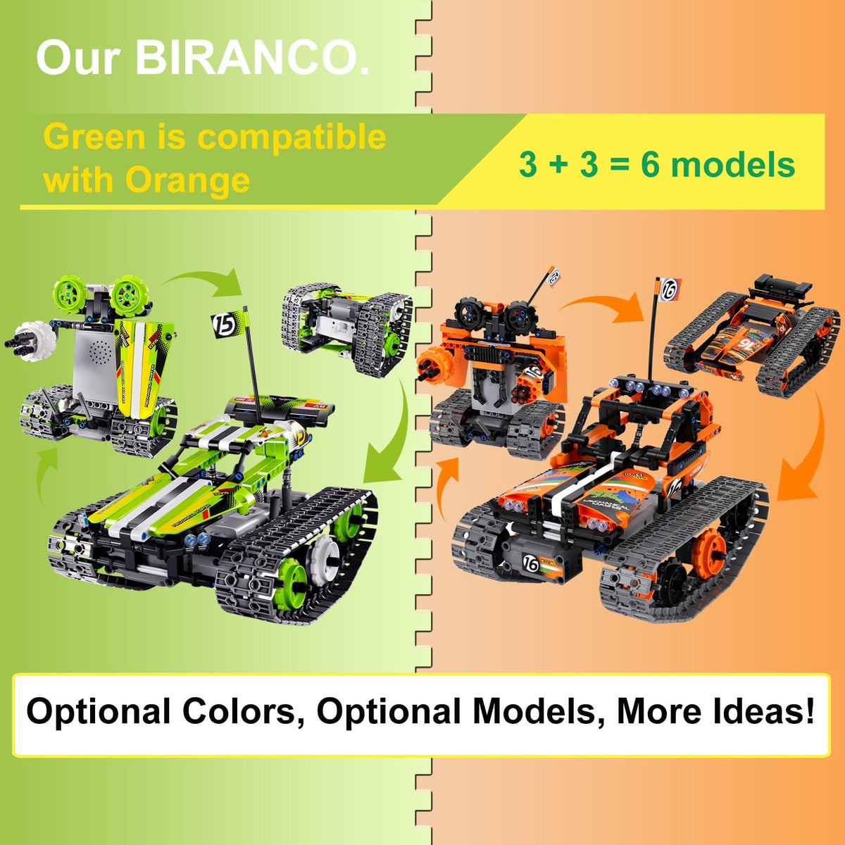 BIRANCO 3in1 build models tumbler robot demonstrates versatile construction for STEM exploration
