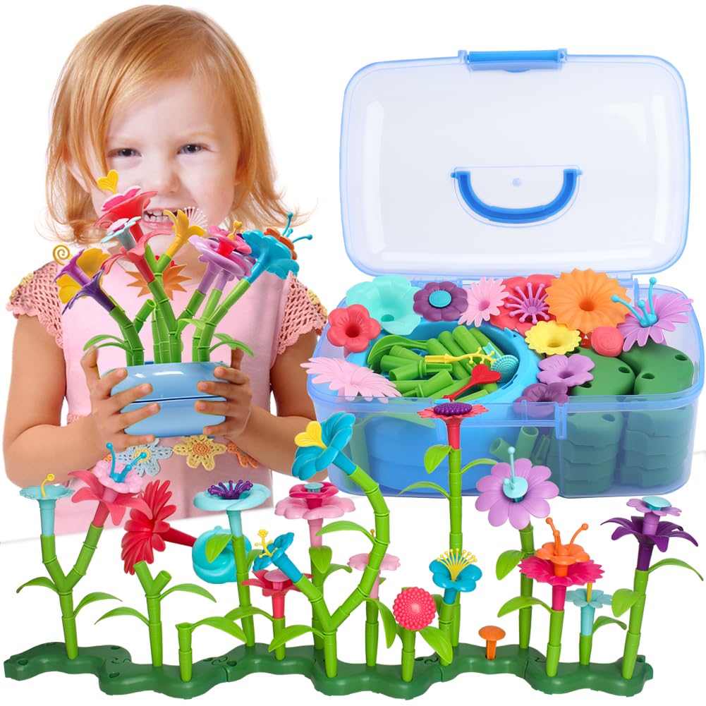 BIRANCO Flower Garden Building Set arrangement pieces for imaginative play and fine motor practice.