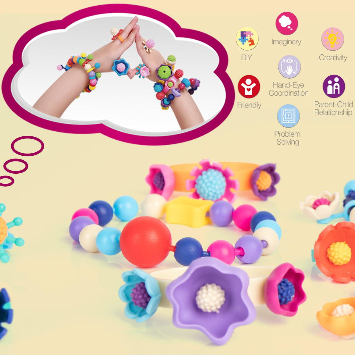 BIRANCO Pop Beads pink storage closeup showing organized colors