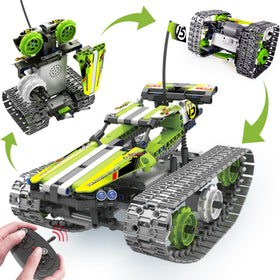 BIRANCO RC tracked stunt racer assembly showing durable ABS build for lasting play