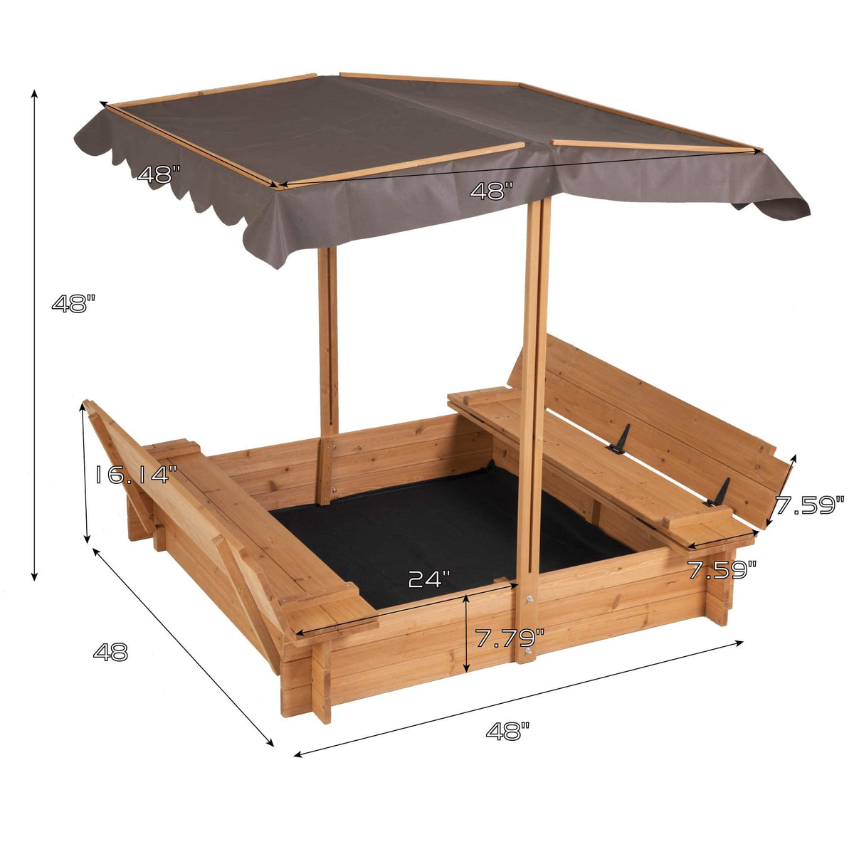 BIRASIL sandbox with two benches provides comfortable seating for multiple children.