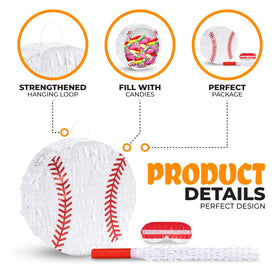 Birchio baseball pinata with bat, ready for safe swing-based fun.