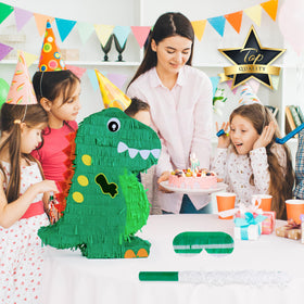 Birchio Dinosaur Pinata party decoration setup shown in celebration scene