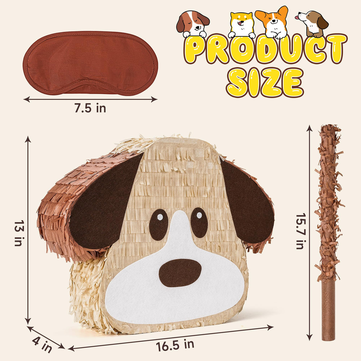 Birchio dog pinata close-up reveals crepe paper craft and color.