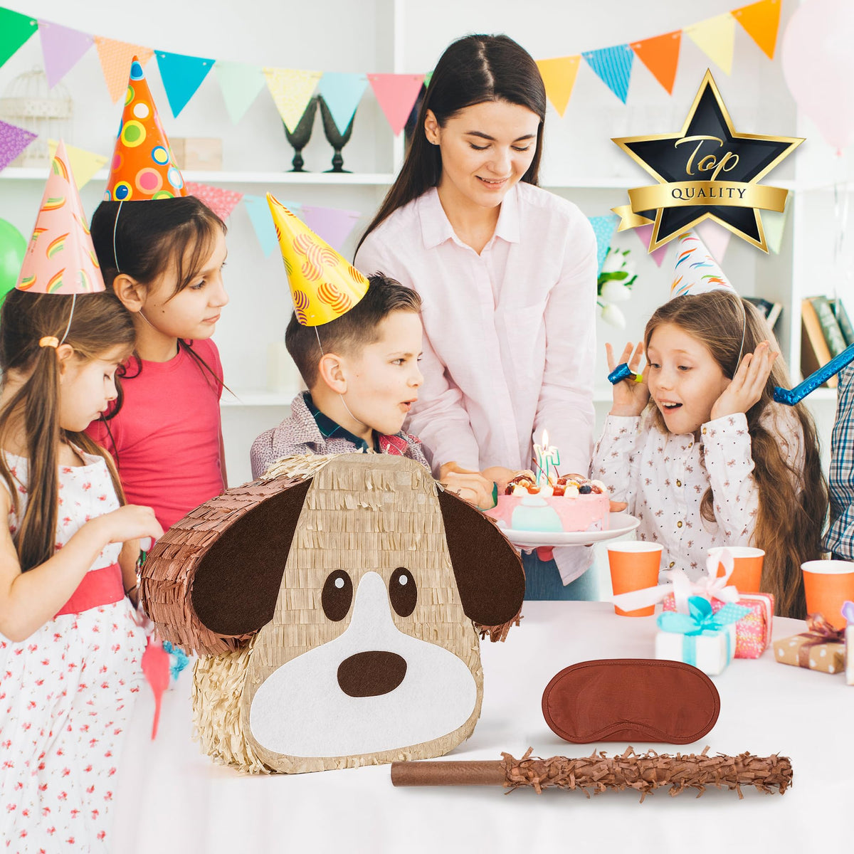 Birchio dog pinatas bundle includes blindfold and bat.