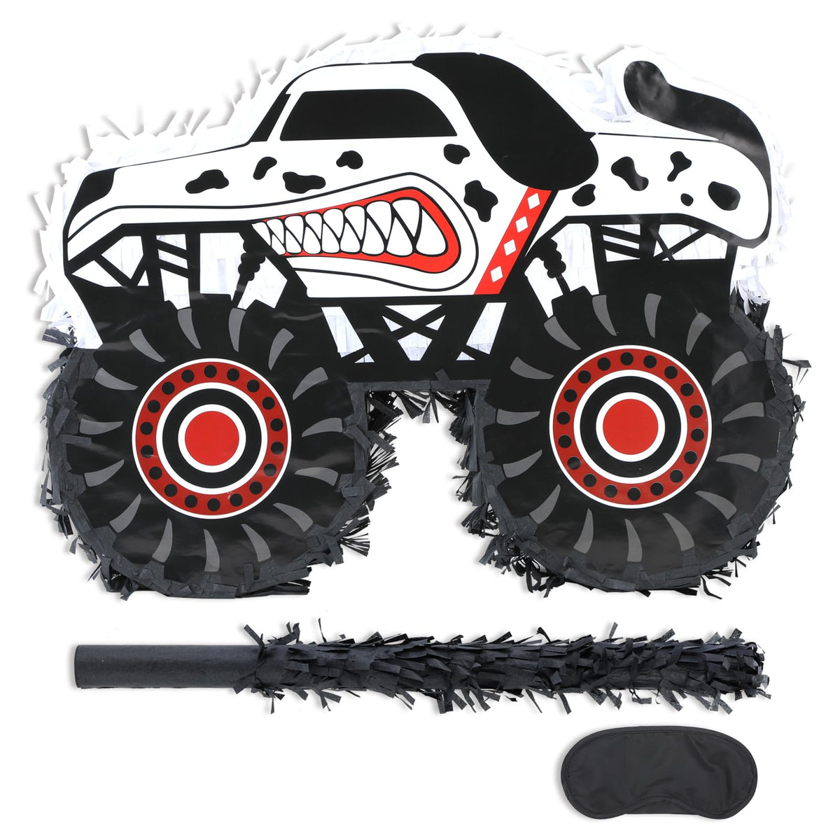 Birchio Monster Truck Dalmatian Pinata, 16x13x4 inches, ideal for party décor.