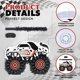 Birchio Monster Truck Dalmatian Pinata hangs securely with durable loop.