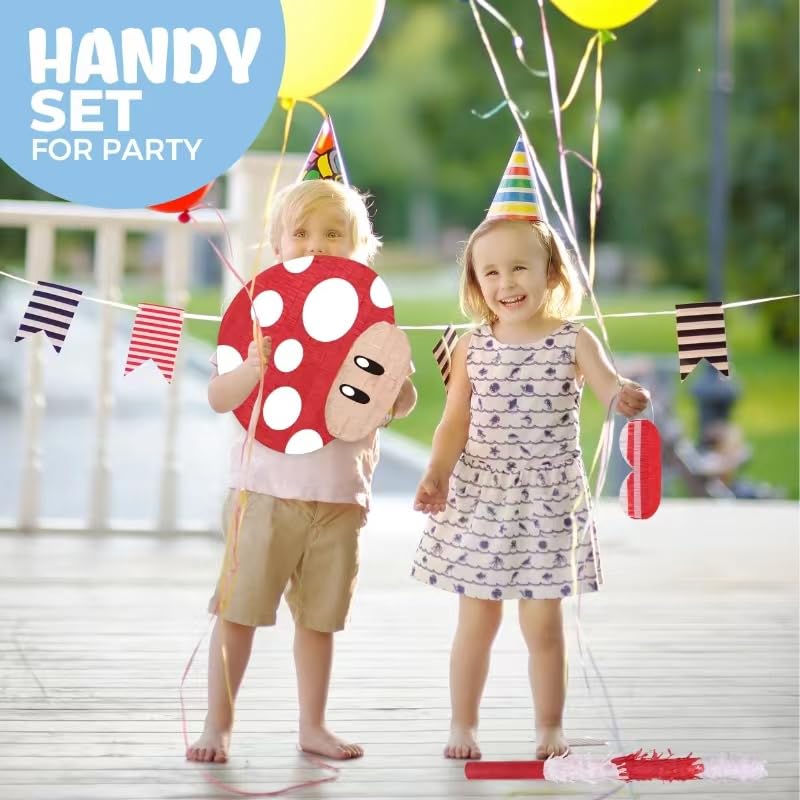 Birchio mushroom pinata hanging loop, sturdy setup for durable party decor.