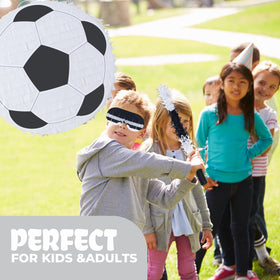 Birchio soccer pinata decoration doubles as party focal point.