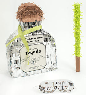 BIRCHIO tequila bottle pinata silver with party decor purpose and size cue