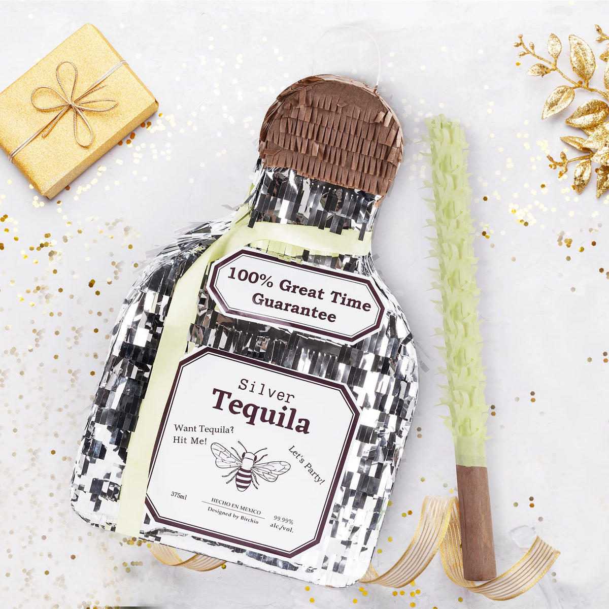 BIRCHIO tequila pinata silver used as party decor and activity