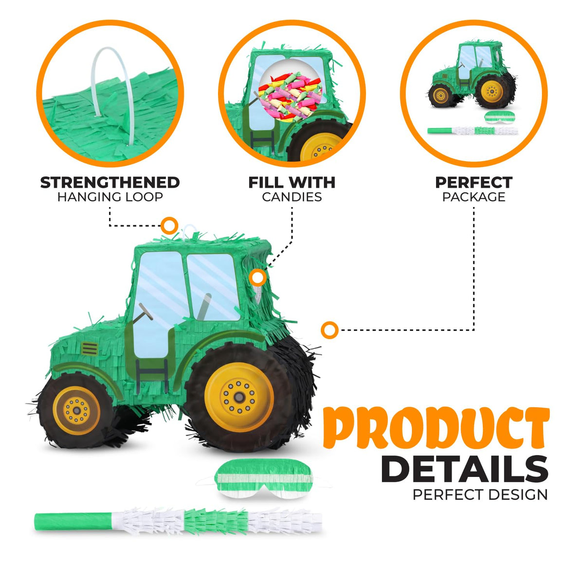 Birchio tractor pinata durable cardboard resists playful strikes during celebration
