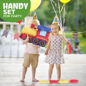 Birchio Train Pinata crepe-paper detail adds festive color.