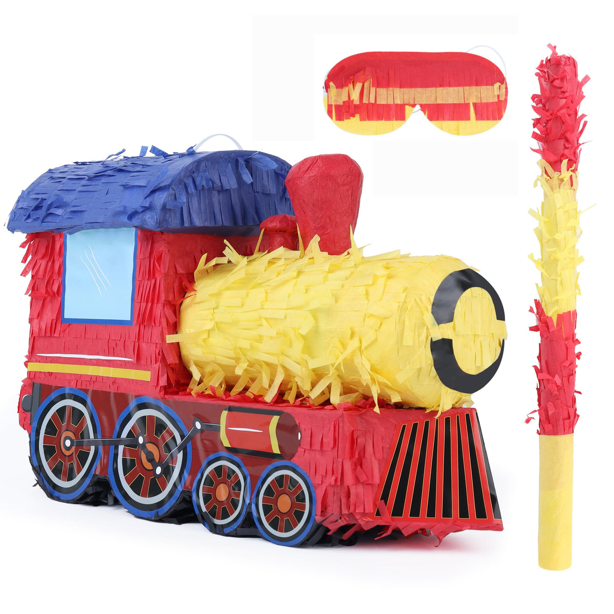 Birchio Train Pinata front view with vibrant finish, ideal as a party centerpiece.