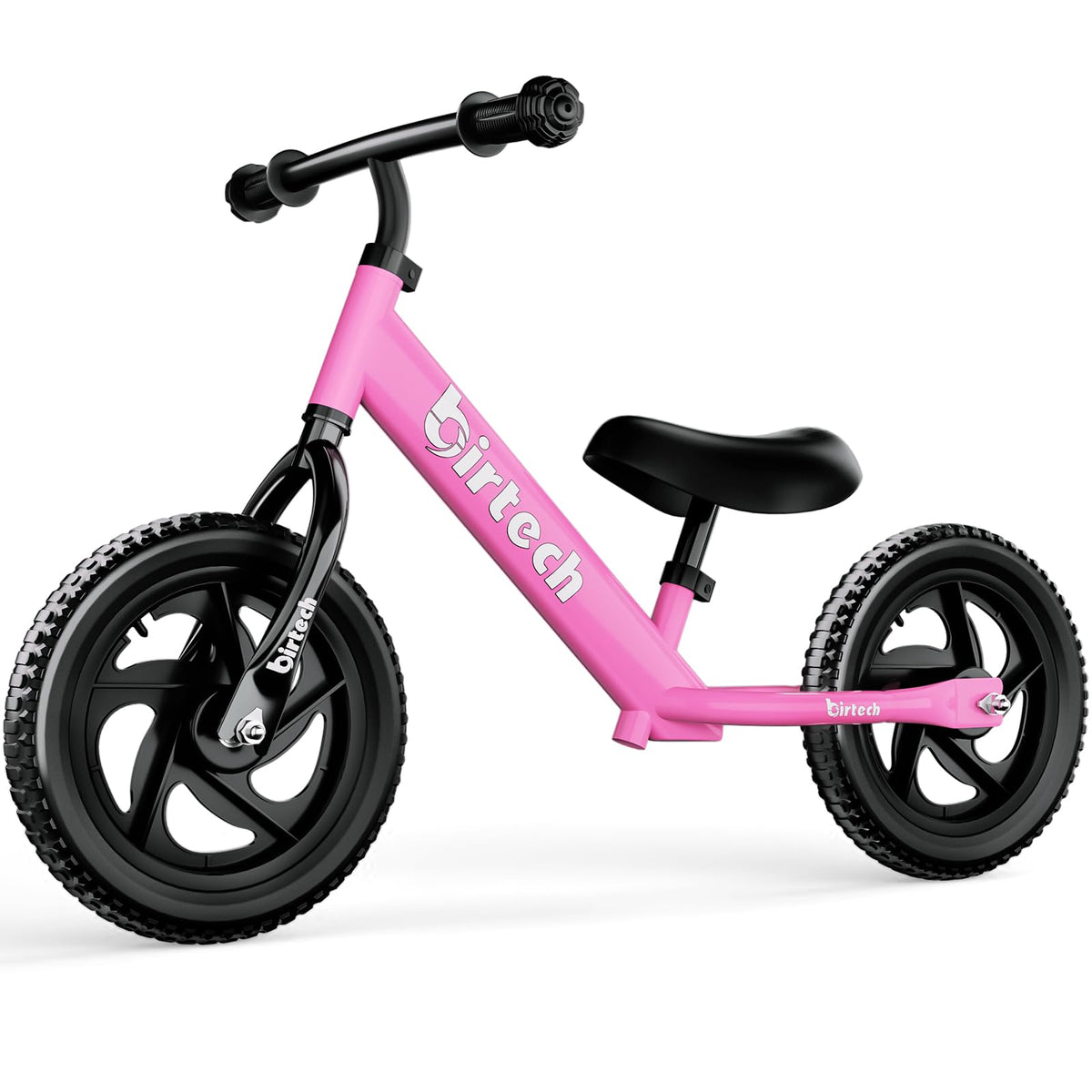 Birtech 12-Inch Toddler Balance Bike front view shows a lightweight, easy-to-control ride for confident first steps.