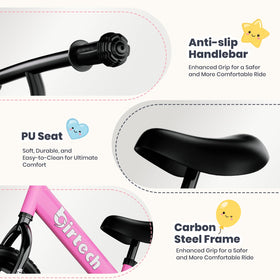 Birtech 12-Inch balance bike adjustable handlebar image demonstrates easy steering for kids.