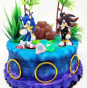 Birthday Celebrations Sonic Shadow Topper on cake captures a dynamic moment.
