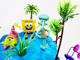Birthday Celebrations Spongebob cake topper set enhances party dessert presentation.