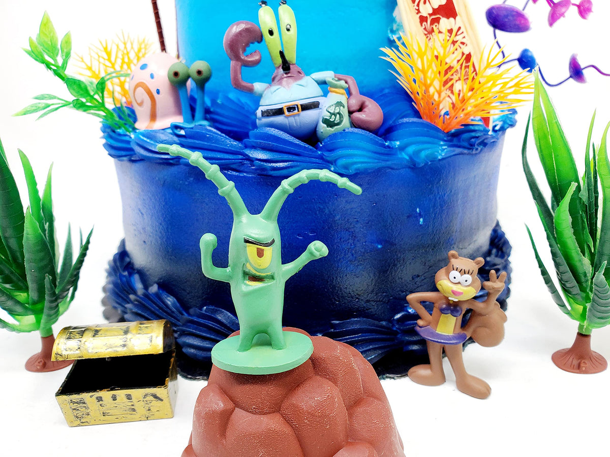 Birthday Celebrations Spongebob character figures create a playful table focal point.