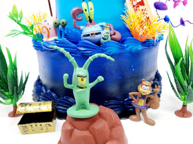 Birthday Celebrations Spongebob character figures create a playful table focal point.